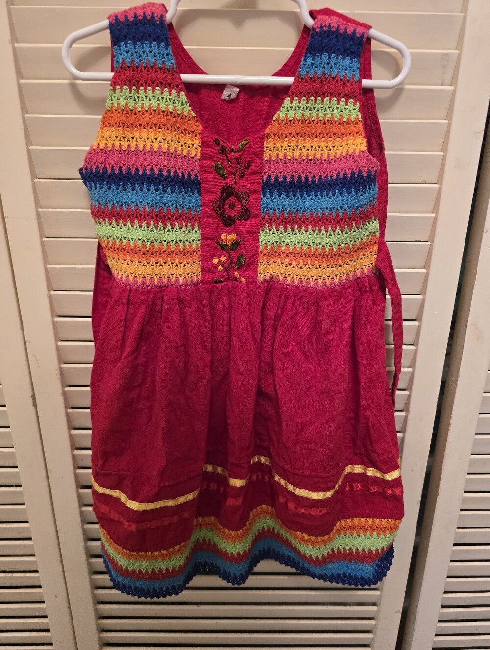 Girls Red Rainbow Ribbon Dress - Picture 1 of 4